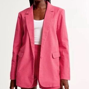 Abercrombie & Fitch Oversized Linen/Cotton Boyfriend Blazer Jacket XL Pink NWT